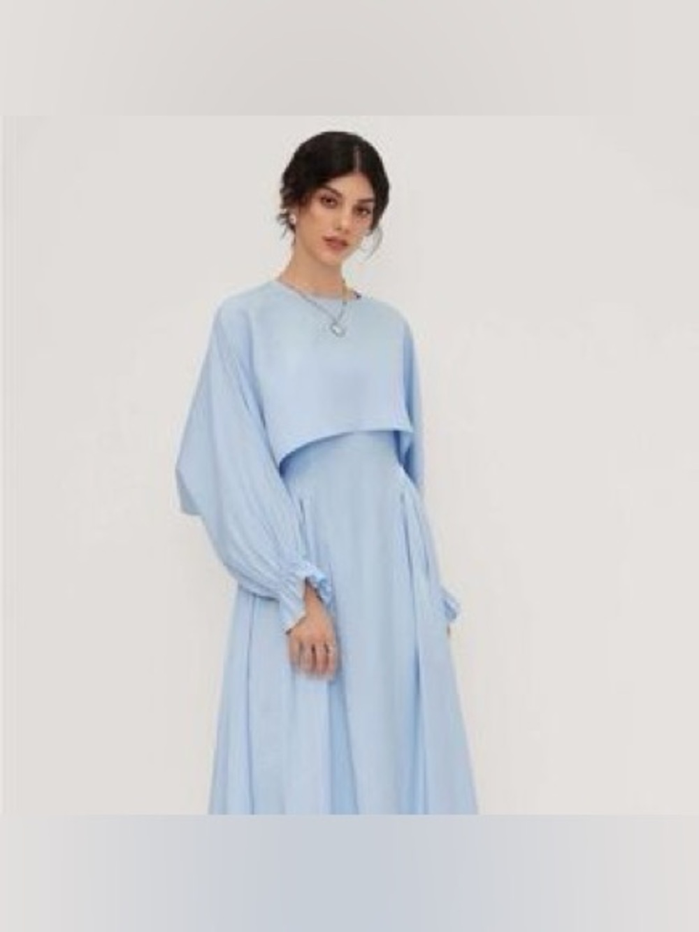 Light Blue Long Sleeve Midi Dress - Women
